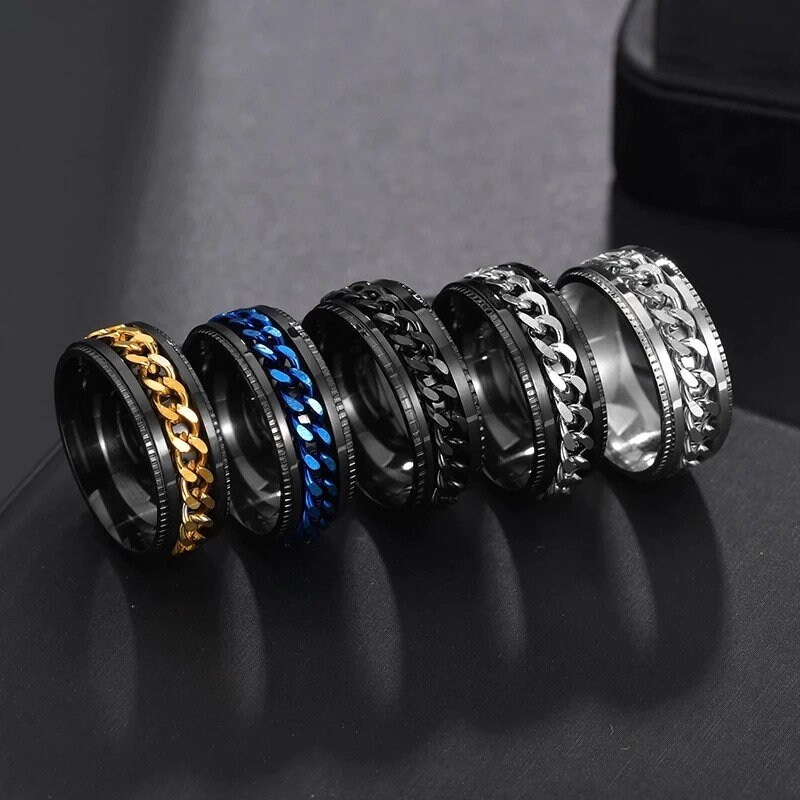 Spinner Ring Cool Stainless Steel Rotatable Men Couple Ring Etsy