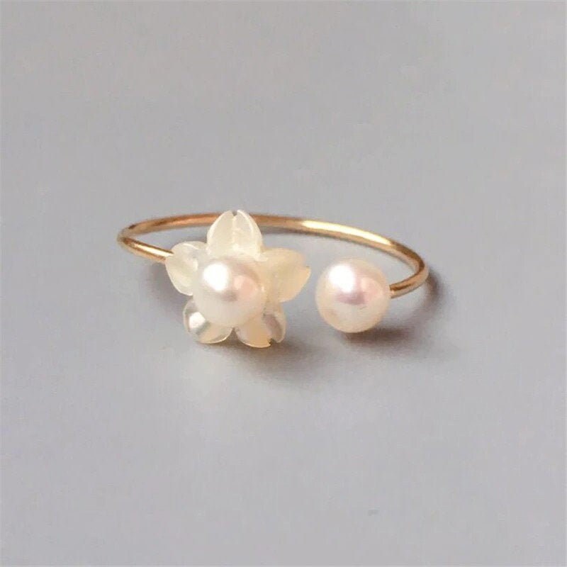 Flower Pearl Ring Pearl Rings Natural Pearl Jewelry Handmade Etsy