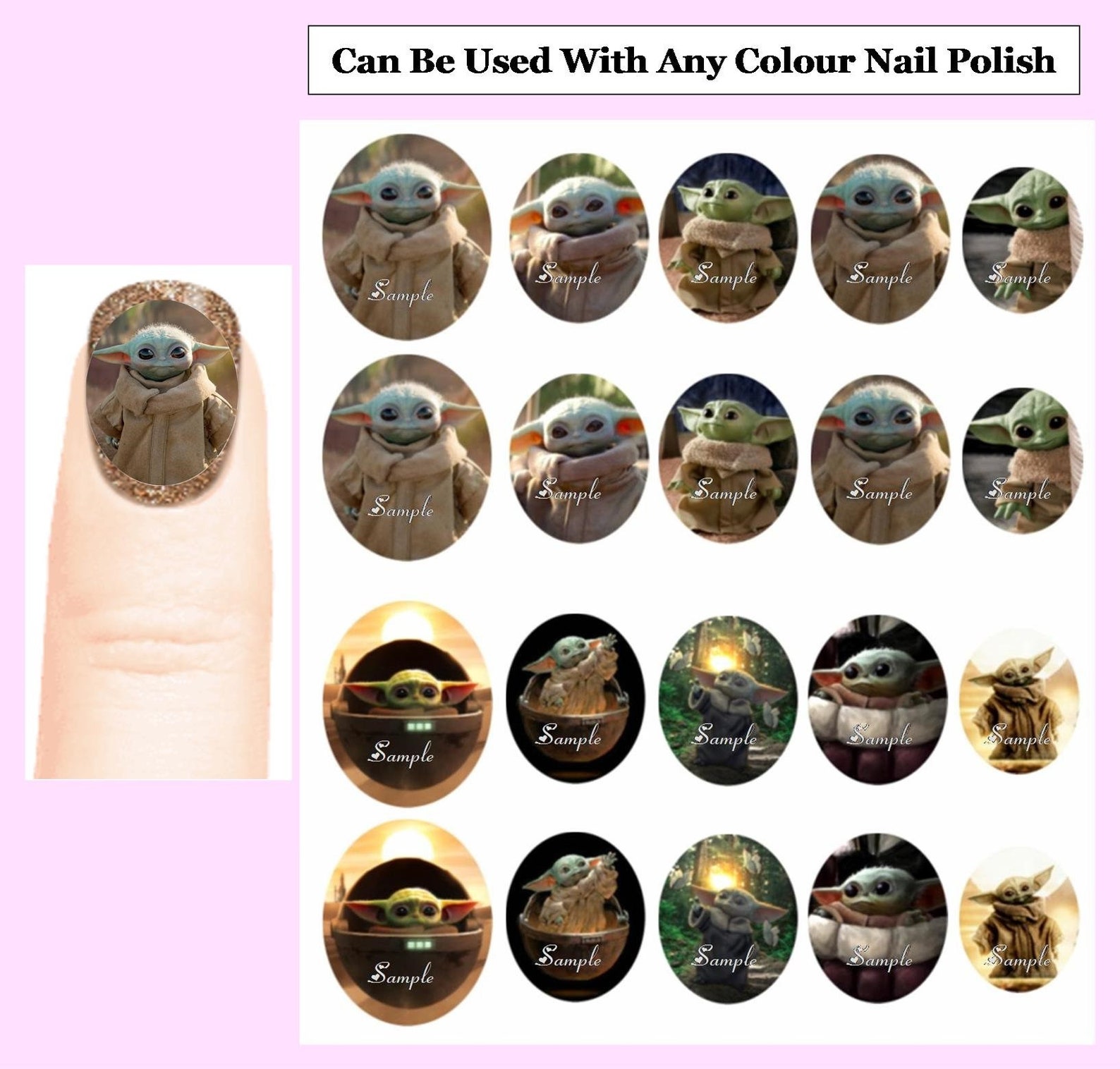 20x BABY YODA Nail Art Decals Free Gems Oval Full Cover Star Etsy