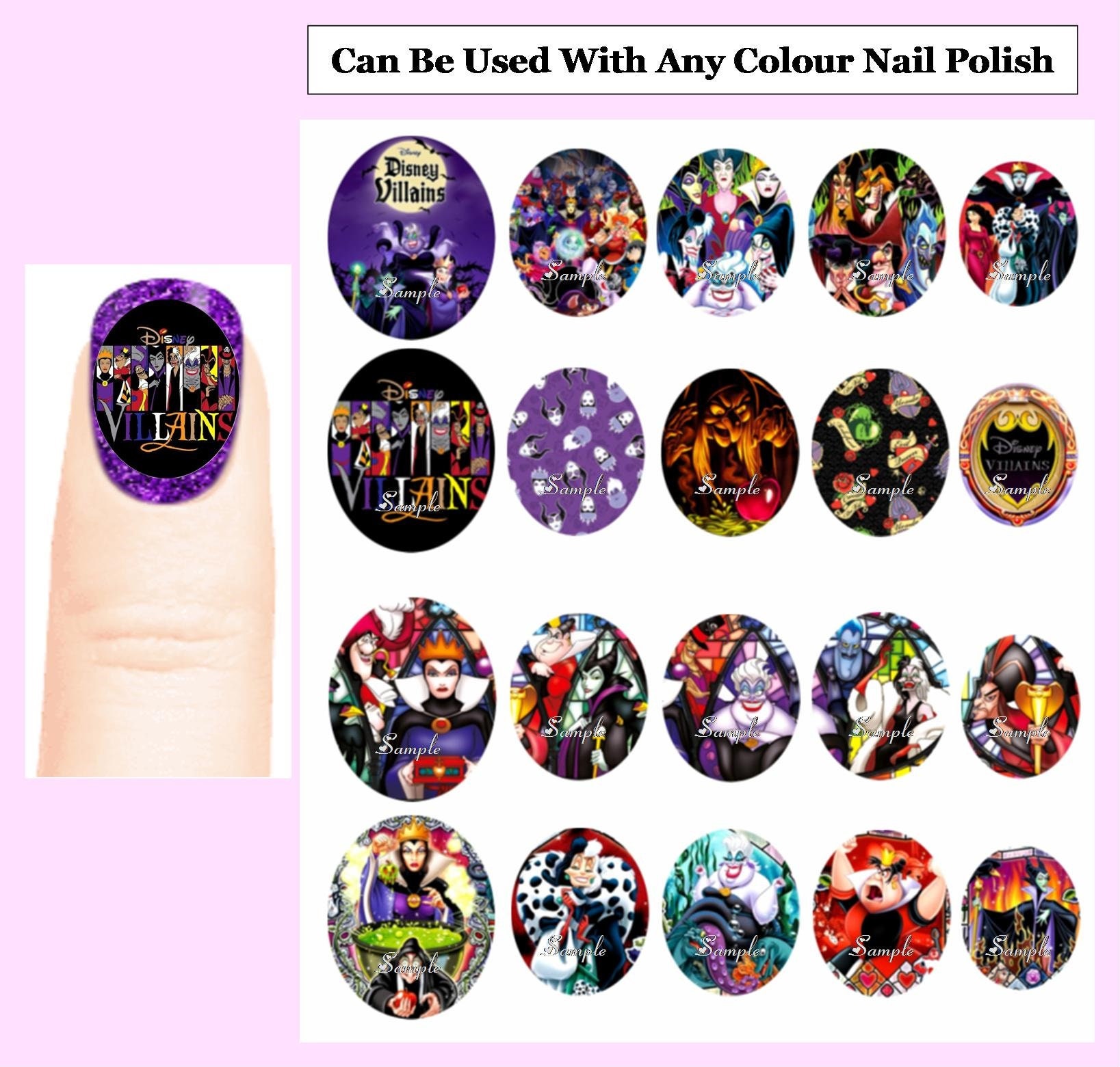 20x DISNEY VILLAINS Nail Art Decals Free Gems Oval Full Etsy