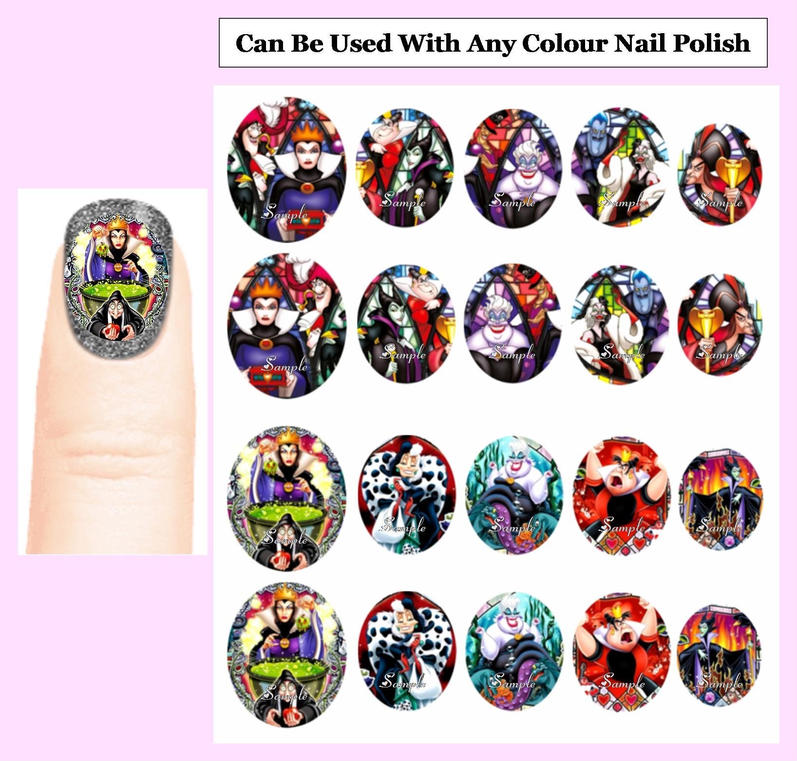 20x DISNEY VILLAINS Nail Art Decals Free Gems Oval Full Etsy