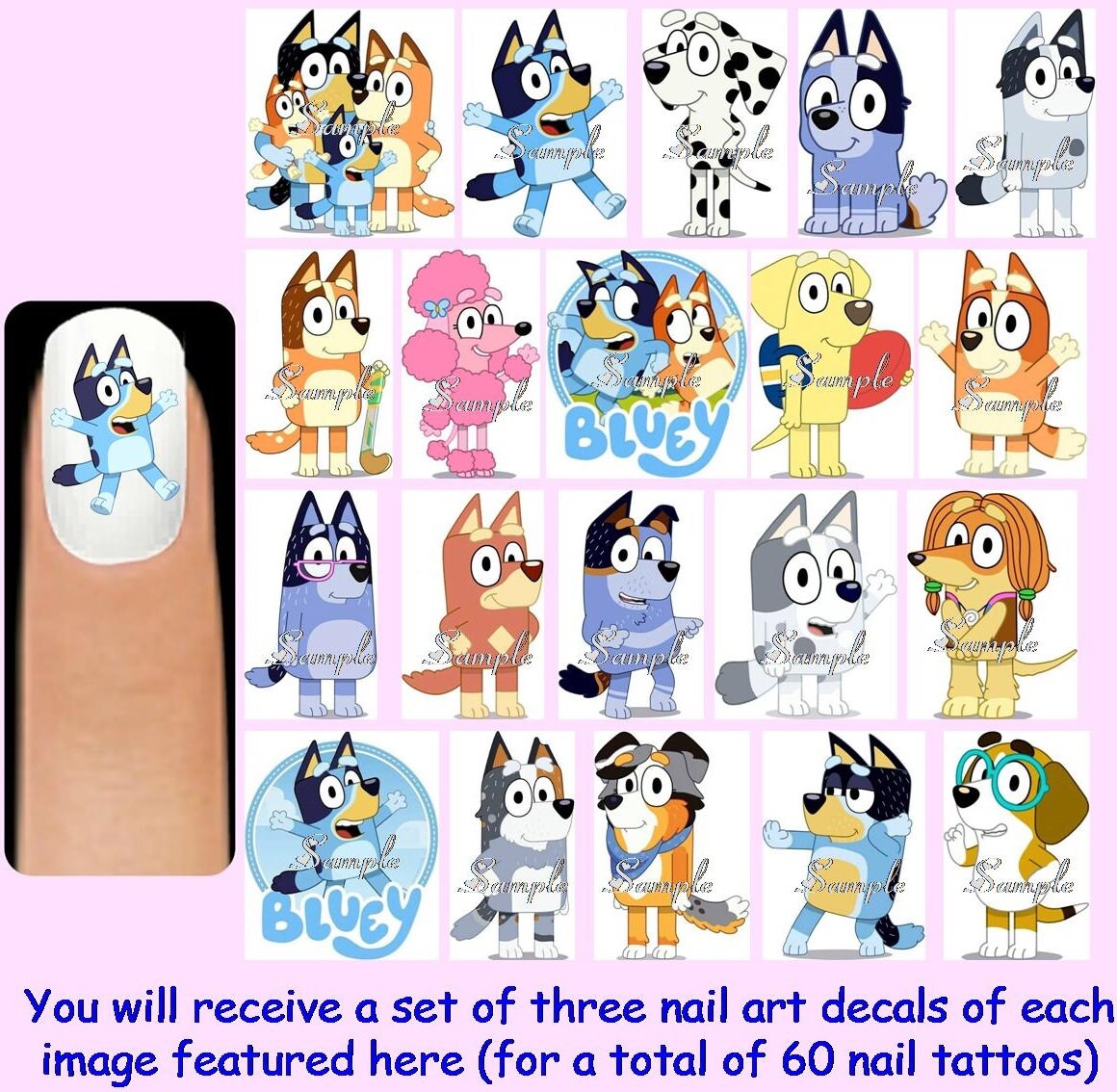 60x Bluey OR Paw Patrol Nail Art Decals Free Gems TV Show Etsy Schweiz