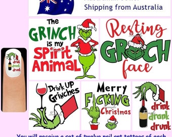 Grinch Nail Decals Etsy Australia Grinch Nail Decals Etsy Australia