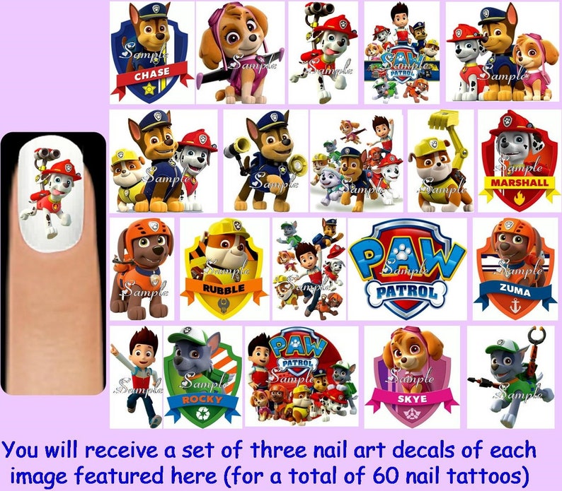 60x Bluey OR Paw Patrol Nail Art Decals Free Gems TV Show Etsy Ireland