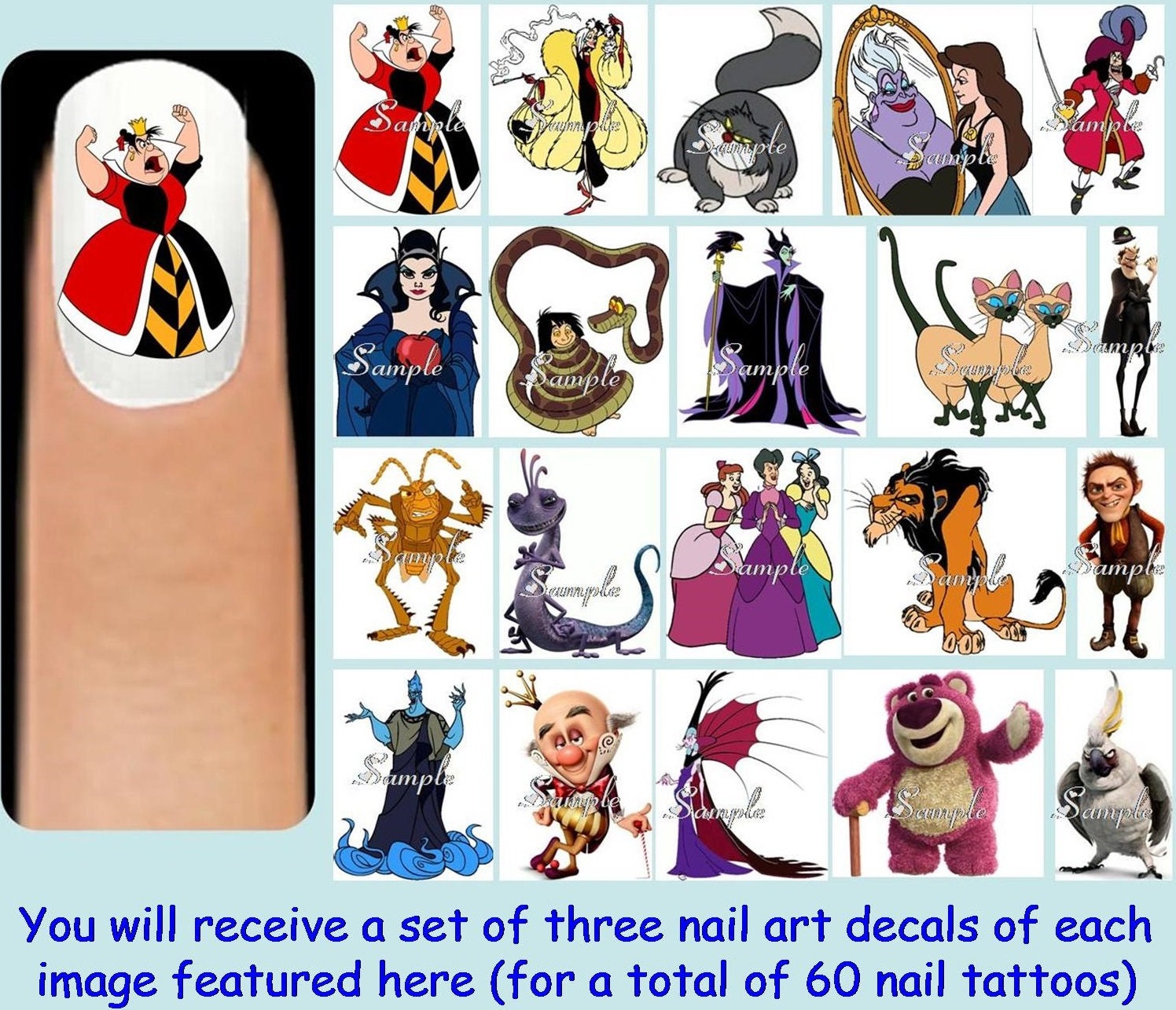 60x DISNEY VILLAINS Nail Art Decals Free Gems Maleficent Etsy