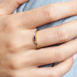 Dainty Sapphire Diamond Ring in 14K Gold image 2