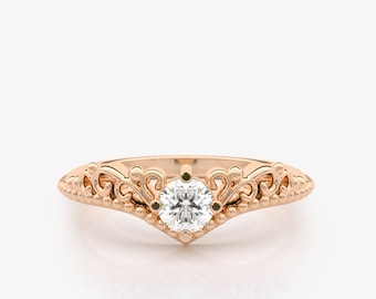 14K Rose Gold Diamond Chevron Ring