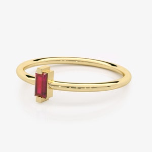 Ruby Ring, Geometric Ring, Baguette Ruby Ring, Classic Gemstone Ring, 14K Gold Stacking Ring, July Birthstone Gift, Gold Modern Ring