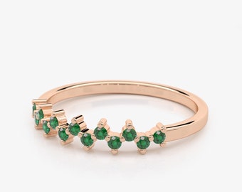 Unique 14K Rose Gold Scattered Emerald Ring