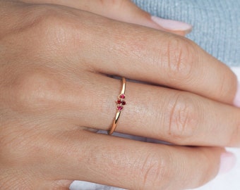 Dainty Ruby Stacking Ring, 14K Rose Gold Ruby Ring, Everyday Ring, Slim Ring, Thin Ring, Minimalist Ring, Dainty Ring, Delicate Ring