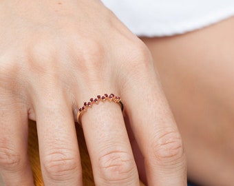 Ruby Ring, 14K Rose Gold Stacking Ring, Zig Zag Ring, Scattered Ruby Ring, Contemporary Ruby Ring, Solid Rose Gold Ring, Stackable Ring