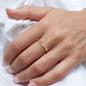 1.3mm Thin Stacking Ring, Ruby and Diamond Wedding Band, Ruby Stacking Ring, 14K Gold Ruby Ring, Solid Gold Ring, Vintage Style Wedding Ring