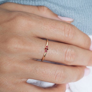 Dainty Ruby Stacking Ring, 14K Rose Gold Ruby Ring, Everyday Ring, Slim Ring, Thin Ring, Minimalist Ring, Dainty Ring, Delicate Ring