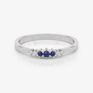 Dainty Sapphire Diamond Ring in 14K Gold 14K White Gold