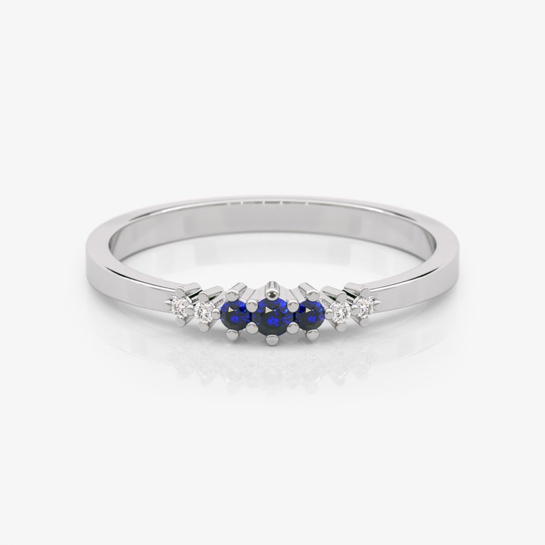 Dainty Sapphire Diamond Ring in 14K Gold 14K White Gold