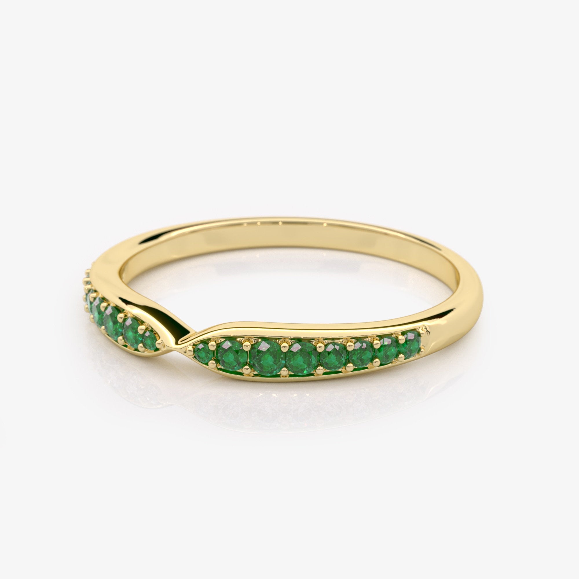 Genuine Lab Grown Emerald Ring, Unique Wedding Band, Stacking Ring