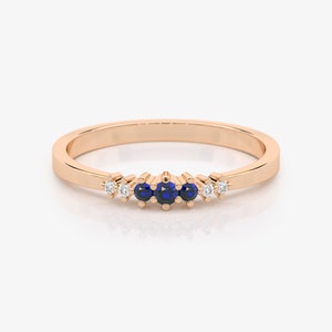 Dainty Sapphire Diamond Ring in 14K Gold 14K Rose Gold