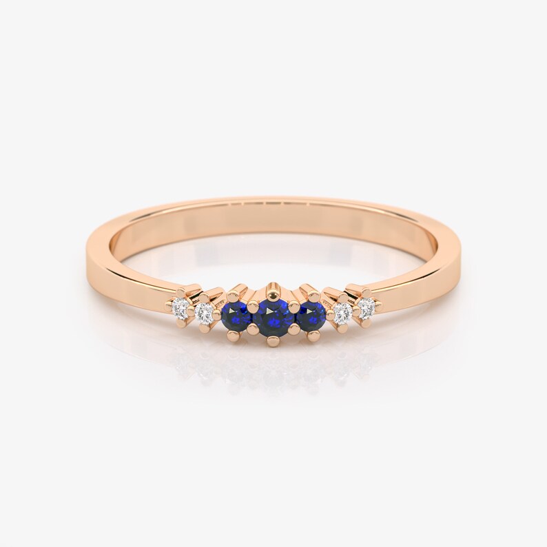 Dainty Sapphire Diamond Ring in 14K Gold 14K Rose Gold