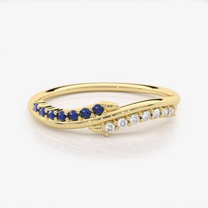 1.3mm Sapphire and Diamond Wedding Band 14K Yellow Gold