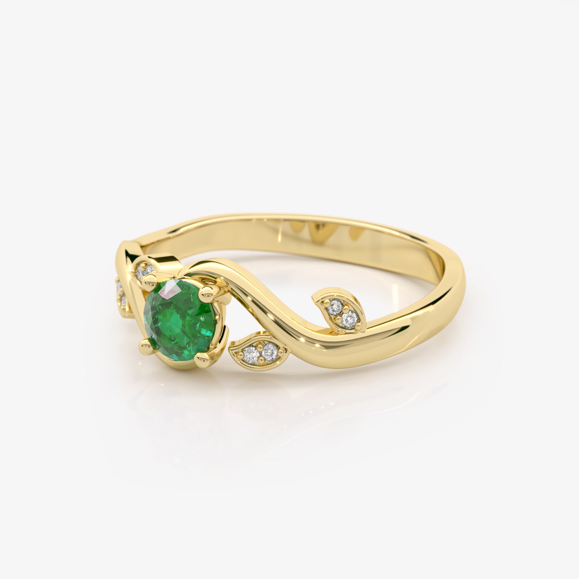 Emerald Leaf Engagement Ring 14K Gold Leaf Ring Nature Etsy