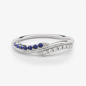 1.3mm Sapphire and Diamond Wedding Band 14K White Gold