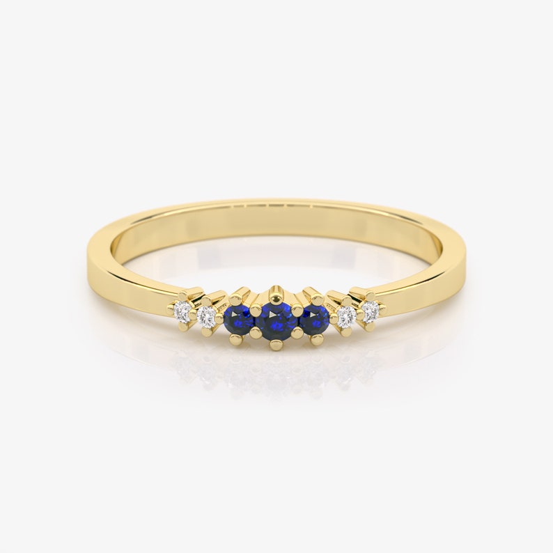 Dainty Sapphire Diamond Ring in 14K Gold image 4