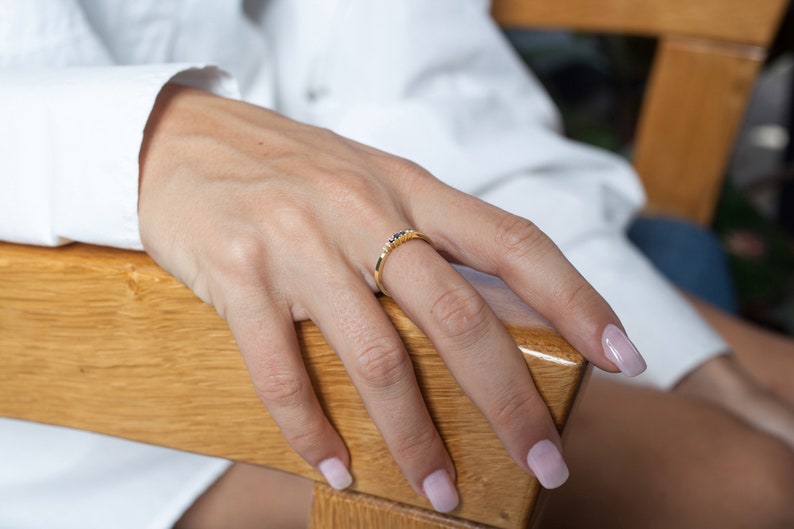 Dainty Sapphire Diamond Ring in 14K Gold image 5