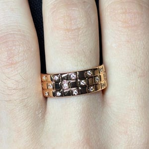 Round Cut Moissanite Wedding Band Scattered Diamond Stunning Cigar Band 14K Solid Gold Satin Finish Band Flush Set Diamond Band For Women
