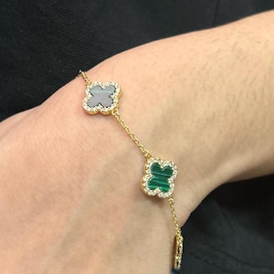 18K gold lucky four-leaf clover bracelet,Agate bracelet,Handmade bracelet,Adjustable bracelet,Exquisite gift,Weekly anniversary gift,Jewelry