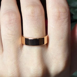 5mm Flat 14K Gold Wedding Band, Gold Polished Ring, Free Laser Engrave, Comfort Wedding Band, Gold Engagement Ring, Gold Wedding Ring.