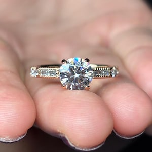 3ct Round Cut Moissanite Engagement Ring, Round Solitaire Moissanite Ring, 14k Solid Gold Ring, Anniversary Gift Ring, Bridal Ring, 4 Prongs