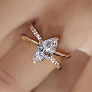 3 CT Marquise Cut Moissanite Engagement Ring 14K Solid Gold 4 Prong With Hidden Halo Ring Elongated Marquise Cut Promise Wedding Gift Ring