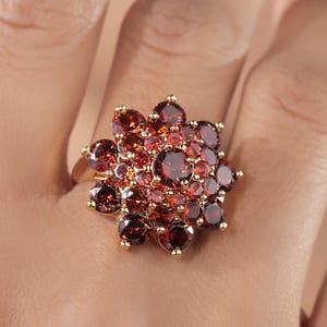 Round Red Ruby Engagement Ring, Vintage Moissanite Cluster Wedding Rings For Women, 14k Rose Gold Custom Plain Band Ruby Promise Ring Gift