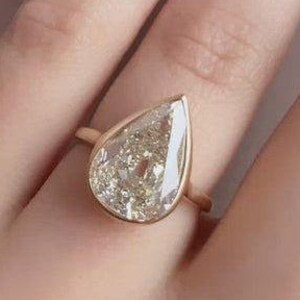 3 carat Pear Cut Diamond Engagement Ring Bezel Set Moissanite Diamond Ring 14k Yellow Gold Solitaire Lab Diamond Ring Cathedral Setting Ring