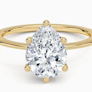 3ct pear cut moissanite engagement ring, 8x12.5mm 1.5 ratio tear drop 14\18k thin band & Pave bridge Moissanite diamond