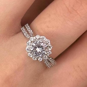 2ct Round Cut Moissanite Engagement Ring, Unique Pave Wedding Ring, Classic 6 Prongs Solitaire Ring, Vintage Ring, Anniversary Gift