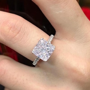 4 Carat Cushion Cut Diamond Ring Cushion Cut Moissanite Engagement Ring Hidden Halo Cushion Cut Engagement Ring Cushion Cut Solitaire Ring