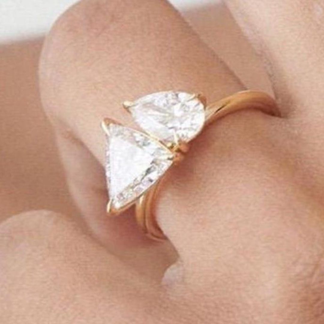 Trillian Rings 4 TCW Pear and Trillion Cut Moissanite Engagement Ring Toi Et Moi Ring ...