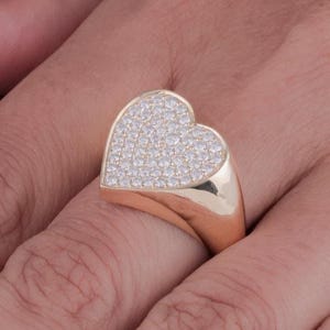 Women&#39;s Textured Heart Moissanite Engagement Ring Real Solid 10K Yellow Gold