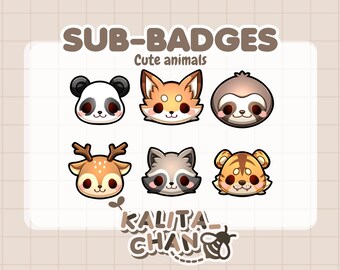 Animal Twitch Sub Badges – Kawaii Cartoon Emotes (Digital Download)