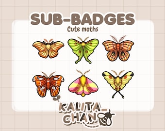 Moth Twitch Sub Badges – Kawaii Bug Art (Digital Download)