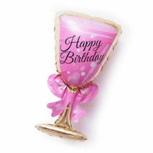 Pink Champagne Glass Balloon | &quot;Happy Birthday&quot;