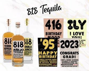 818 Etichetta adesiva personalizzata Tequila / Blanco, Reposado, Anejo, Nero