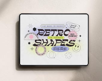 180 Retro Geometric Shapes Procreate Stamp Brush Set (Digital Download