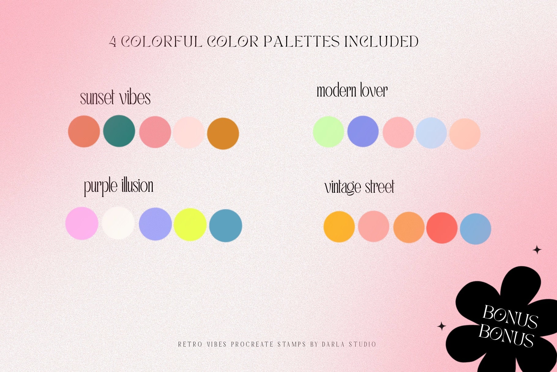 Retro 70s Procreate Stamp Brush Set, Groovy Lettering, Elements ...