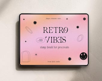 Retro 70s Procreate Stamp Brush Set, Groovy Lettering, Elements (Digital Brushes)