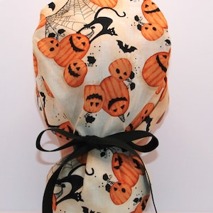Pumpkins & Black Cats   Ponytail Surgical Scrub Cap    2202
