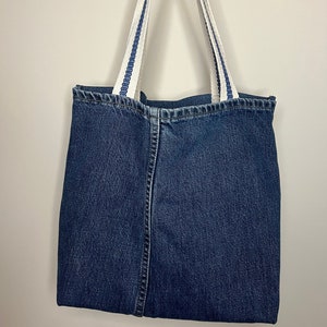  Denim Tote Bag, Jean purses for women denim, Bojo Blue Jean Tote  with multiple shades of denim which make the patterns of this denim bag,  jean tote bag for women with