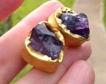 Arty real amethyst earrings in vermeil foil setting