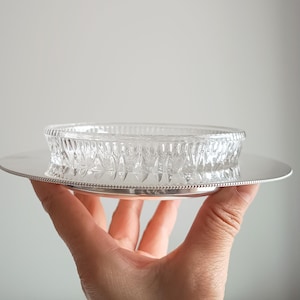 1900s Antique English Walker and Hall Cut Crystal Butter Dish, Pate Presentoir or Caviar Server Silver Plated Base Edwardian Era EPBM Mark